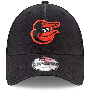 Men's New Era Black Baltimore Orioles Trucker 9FORTY Adjustable Snapback Hat