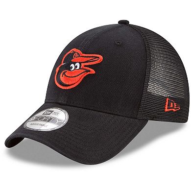 Men's New Era Black Baltimore Orioles Trucker 9FORTY Adjustable Snapback Hat