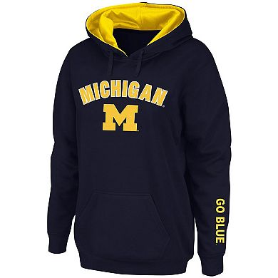 Women's Navy Michigan Wolverines Arch & Logo 1 Pullover Hoodie