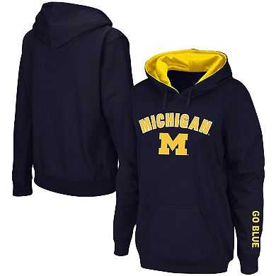 Women's Navy Michigan Wolverines Arch & Logo 1 Pullover Hoodie