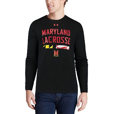 Men's Under Armour Black Maryland Terrapins Lacrosse Drop Performance Long Sleeve T-Shirt