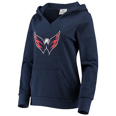 Women's Fanatics Branded Navy Washington Capitals Primary Team Logo Fleece V-Neck Pullover Hoodie