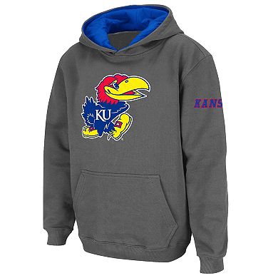 Youth Stadium Athletic Charcoal Kansas Jayhawks Big Logo Pullover Hoodie