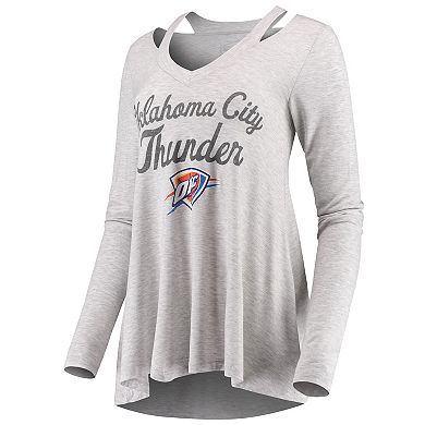 Women's Majestic Threads Gray Oklahoma City Thunder Double Dribble Separation Long Sleeve V-Neck T-Shirt