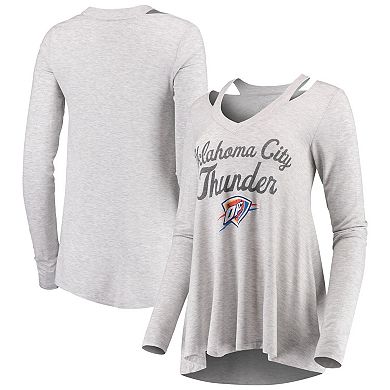 Women's Majestic Threads Gray Oklahoma City Thunder Double Dribble Separation Long Sleeve V-Neck T-Shirt