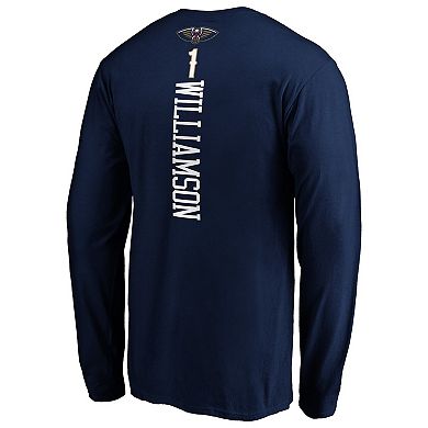 Men's Fanatics Branded Zion Williamson Navy New Orleans Pelicans Team Playmaker Name & Number Long Sleeve T-Shirt