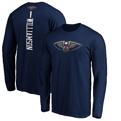 Men's Fanatics Branded Zion Williamson Navy New Orleans Pelicans Team Playmaker Name & Number Long Sleeve T-Shirt