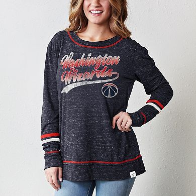 Women's Fanatics Branded Navy/Red Washington Wizards Dreams Sleeve Stripe Speckle Long Sleeve T-Shirt