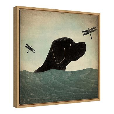 Amanti Art Black Dog Swim Framed Canvas Print
