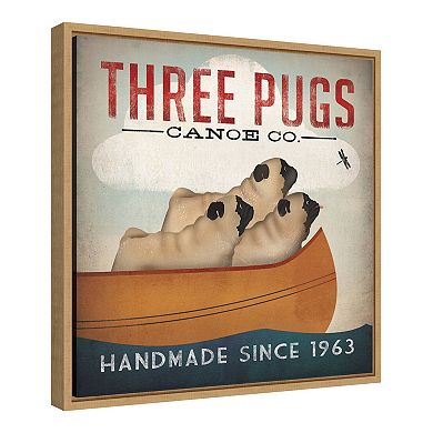 Amanti Art Three Pugs in a Canoe Framed Canvas Print