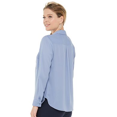 Petite Apt. 9® Invisible Placket Roll-Tab Sleeve Blouse