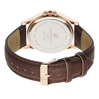 Caribbean Joe Men's Rose Gold Tone Brown Band Watch 