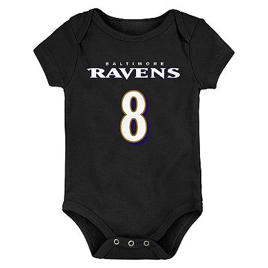 Infant Lamar Jackson Black Baltimore Ravens Mainliner Name & Number Bodysuit