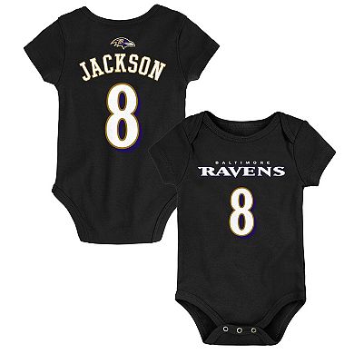 Infant Lamar Jackson Black Baltimore Ravens Mainliner Name & Number Bodysuit