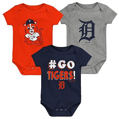 Infant Navy/Orange/Gray Detroit Tigers Born To Win 3-Pack Bodysuit Set