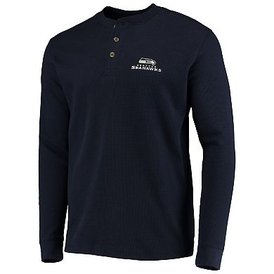 Men's Dunbrooke Navy Seattle Seahawks Logo Maverick Thermal Henley Long Sleeve T-Shirt