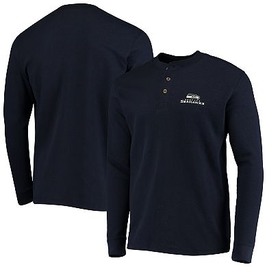 Men's Dunbrooke Navy Seattle Seahawks Logo Maverick Thermal Henley Long Sleeve T-Shirt