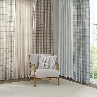 Madison Park Salford Plaid Faux Leather Tab Top Light Filtering Window Curtain