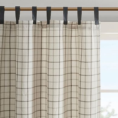 Madison Park Salford Plaid Faux Leather Tab Top Light Filtering Window Curtain