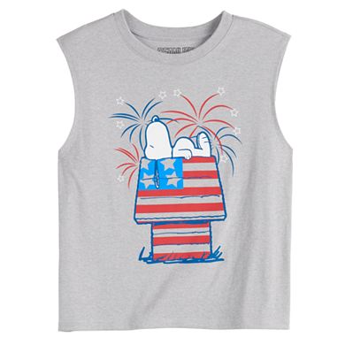 Juniors' Snoopy Fireworks Americana Muscle Tank Top