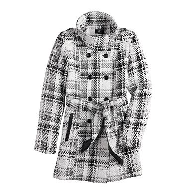 Juniors' IZ Byer Plaid Double-Breasted Coat