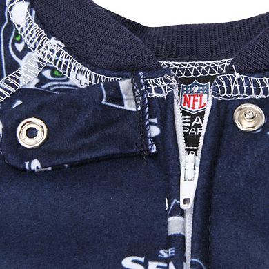 Seattle Seahawks Toddler Piped Raglan Full Zip Coverall - College Navy