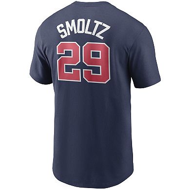 Men's Nike John Smoltz Navy Atlanta Braves Cooperstown Collection Name & Number T-Shirt