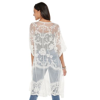 Women's SO® Tie-Front Sheer Floral Lace Kimono