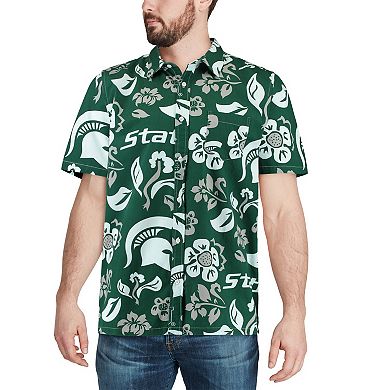Men's Wes & Willy Green Michigan State Spartans Floral Button-Up Shirt