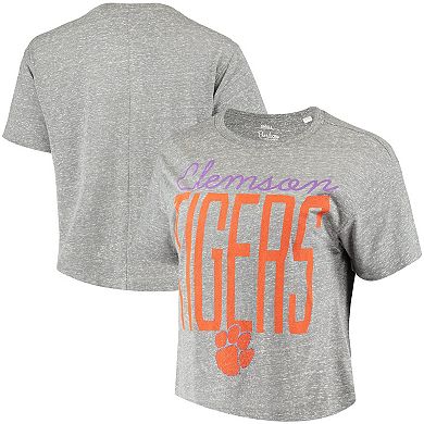 Women's Pressbox Heathered Gray Clemson Tigers Sanibel Knobi Crop T-Shirt