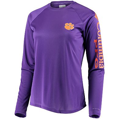 Women's Columbia Purple Clemson Tigers PFG Tidal Omni-Shade Long Sleeve T-Shirt