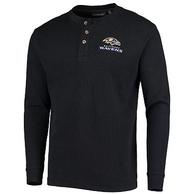 Men's Dunbrooke Black Baltimore Ravens Logo Maverick Thermal Henley Long Sleeve T-Shirt