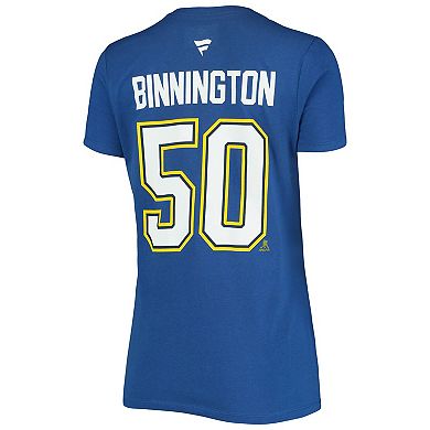 Women's Fanatics Branded Jordan Binnington Blue St. Louis Blues Team Authentic Stack Name & Number V-Neck T-Shirt