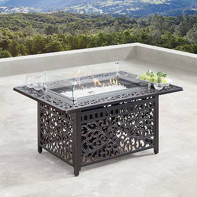 Outdoor Rectangular Fire Table & Swivel Rocking Chair 5-piece Set