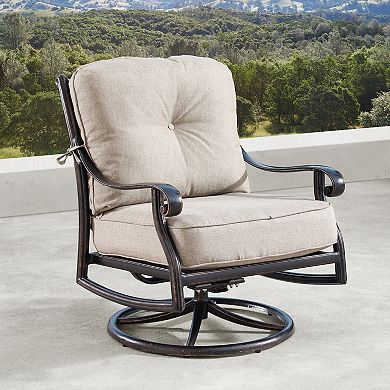 Outdoor Rectangular Fire Table & Swivel Rocking Chair 5-piece Set