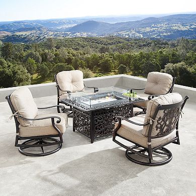 Outdoor Rectangular Fire Table & Swivel Rocking Chair 5-piece Set