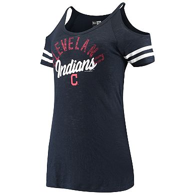Women's New Era Navy Cleveland Indians Slub Jersey Cold Shoulder T-Shirt