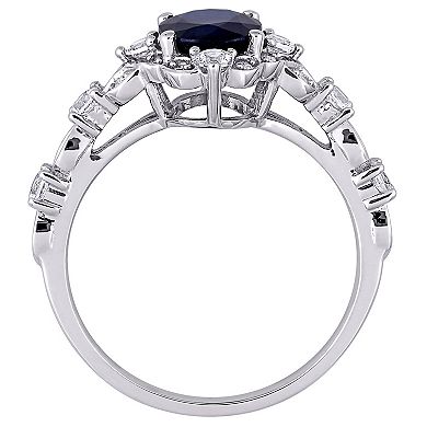 Stella Grace 10K White Gold Diffused Sapphire, White Sapphire & Diamond Accent Ring
