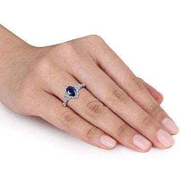 Stella Grace 10K White Gold Diffused Sapphire, White Sapphire & Diamond Accent Ring