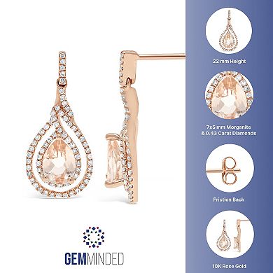 Gemminded 10k Rose Gold Morganite & 3/8 Carat T.W. Diamond Drop Earrings