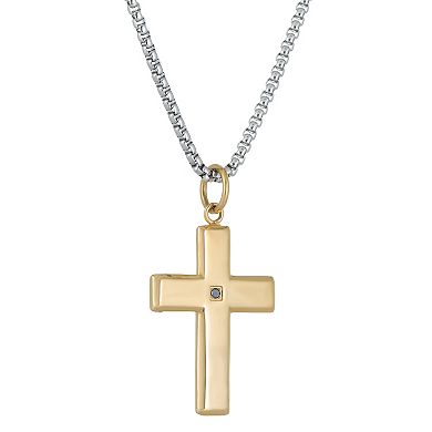 Men's LYNX Two Tone Stainless Steel Serenity Prayer Double Cross Pendant Necklace