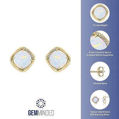 Gemminded 18k Gold over Sterling Silver Lab Created Opal Stud Earrings with Lab Created White Sapphire Accents