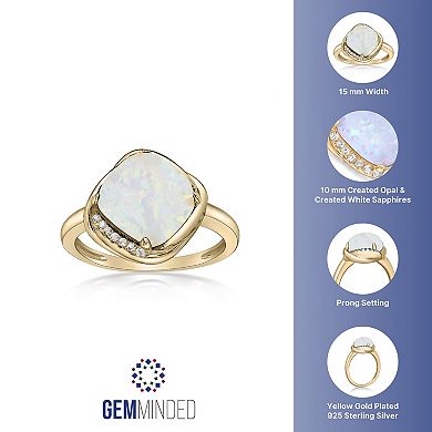 Gemminded 18k Gold over Sterling Silver Lab Created Opal Ring with Lab Created White Sapphire Accent