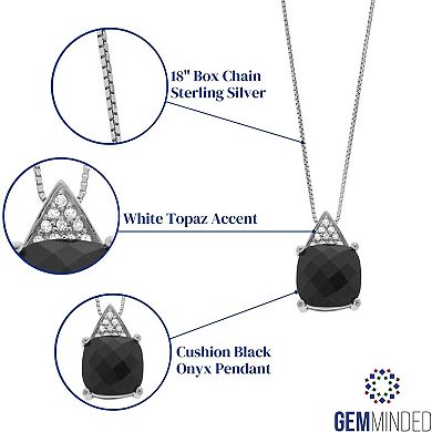 Gemminded Sterling Silver Onyx Pendant Necklace with White Topaz Accents
