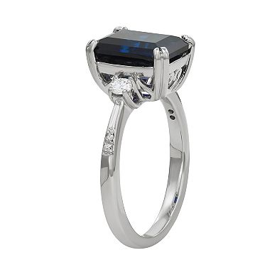 Charles & Colvard 14k White Gold Lab Created Sapphire Engagement Ring with Moissanite