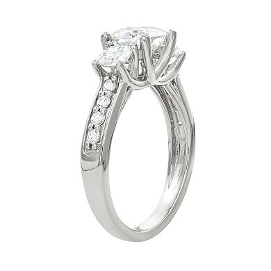 Charles & Colvard 14k White Gold 2 1/8 Carat T.W. Lab-Created Moissanite 3-Stone Ring