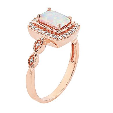 10k Rose Gold Lab-Created White Opal & Lab-Created White Sapphire Square Halo Ring