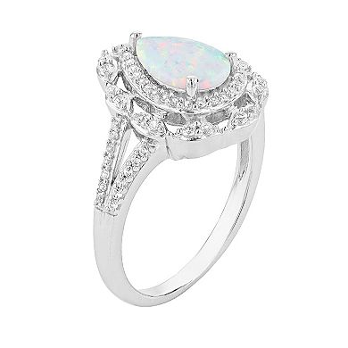 Sterling Silver Lab-Created White Opal & Lab-Created White Sapphire Ring