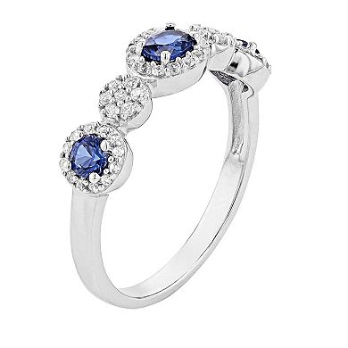 Sterling Silver Lab-Created Ceylon Sapphire & Lab-Created White Sapphire Ring