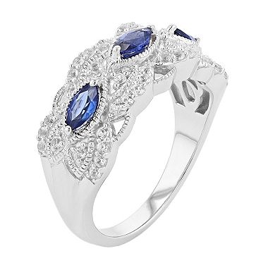 Sterling Silver Lab-Created Ceylon Sapphire & Lab-Created White Sapphire Band